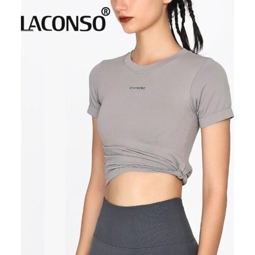 LACONSO T-shirt Womens Sports Top For Fitness Yoga Running Jogging Gym Polo Short Sleeve 2021 New Training Tracksuit Orignal