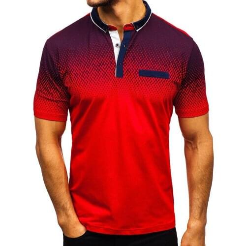 T-Shirts Men Fashion Summer autumn Men Dot Print Buttons Turn Down Collar Short Sleeve T-Shirt Top Shirts Polo Men футболка 2021