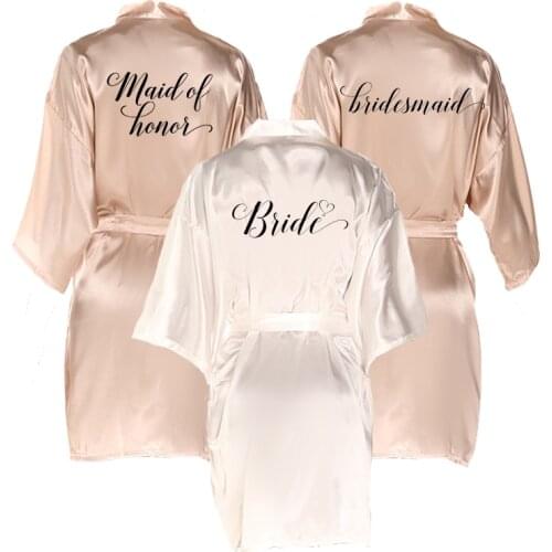 Sexy champagne robe bride satin kimono robe women wedding sister of the bride printing bridesmaid bridal party robes