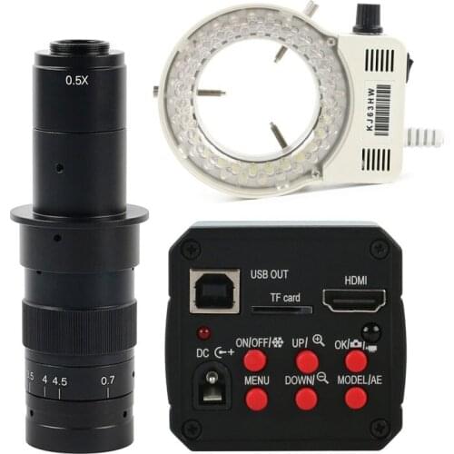 HDMI USB CCD Industry Video Microscope Camera 21MP 1080P TF Card Video Recorder+10X - 180X/300X C-Mount Lens+56 LED Ring Light