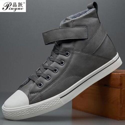 Mens Sneakers Autumn Winter Warm Matte Leather High Top Mens Shoes Large Size Size 44 Retro Casual Mens Boots