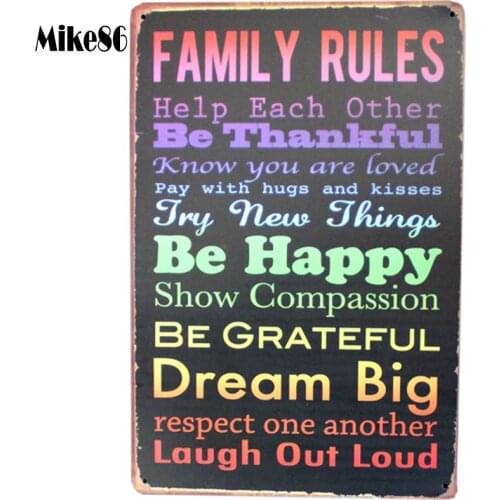 [ Mike86 ] Family Rules TIN SIGN Vintage Wall ART Pub Poster Metal Decor AA-208 Mix order 20*30 CM