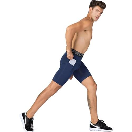 Men Sport Shorts with Pocket Underwear Compression Short Tights Jogging Fitness Gym Jogger Running Quick-drying Pants Summer