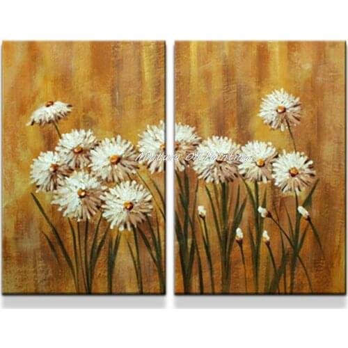 Handmade 2 piece canvas art green white decoration of orchids oil painting wall pictures for living room modern flower Pictures