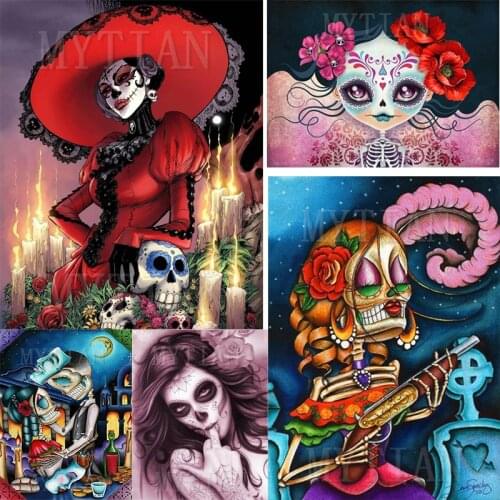 Niew Full Square/Round Drill 5D DIY sugar skull Girl flowers diamond painting mosaic embroidery Cross Stitch 5D Home art Decor