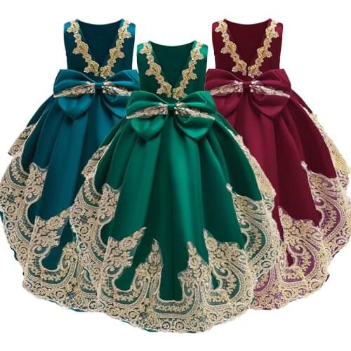 Elegant Lace Sequins Flower Evening Wedding dress 2021 Christmas Girls Princess Dress Kids Party Dress For Girl Children Costume