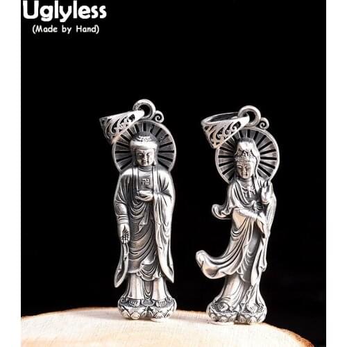 Uglyless Real 999 Silver Buddhas Pendants for Buddhists Unisex Men Women Buddhistic Gifts Jewelry Thai Silver Necklaces NO Chain
