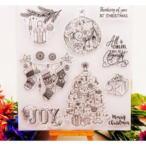 Clear Rubber Stamps Scrapbooking Christmas tree and sock Sheet Silicone Seals Craft Stencil Stamps Paper Card Making Template
