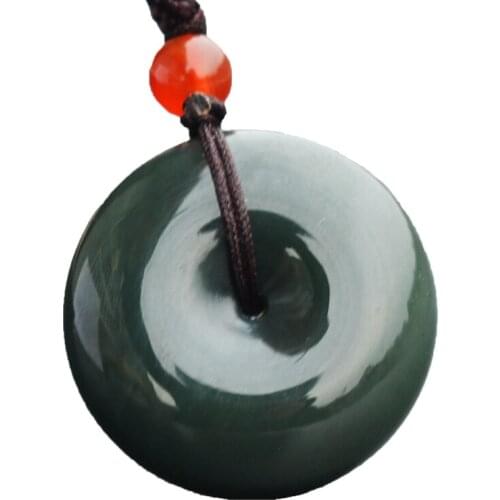 Drop Shipping Men Jade Necklace Pendant Natural Green HETIAN Nephrite Round Peace Buckle Pendant Gift for Women Fine Jewelry
