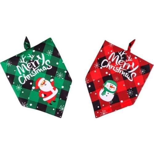 Christmas Dog Bandana Classic Plaid Pet Scarf Triangular Bibs Kerchief Merry Christmas Santa Snowman Print Pet Dog Bandana
