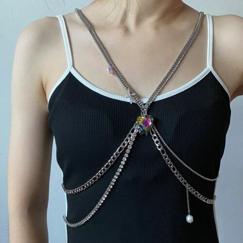 Sexy Body silver gem crystal Chain Harness Gothic Chains For Women Belly Female Bodysuit Festival Girls Jewellery