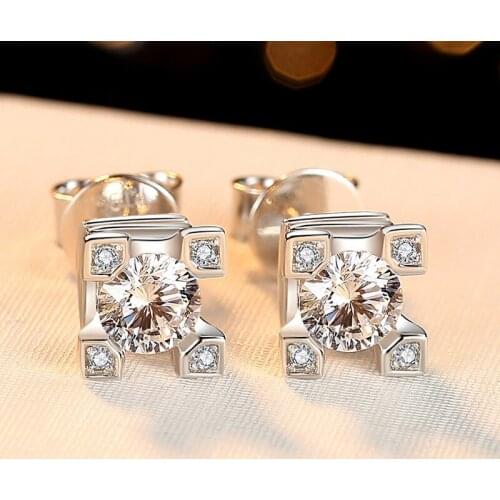 Moissanite earings jewelry diamond total 1ct Silver rhodium plated for women or men engagement wedding party anniversary