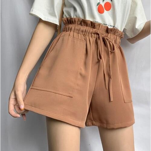 New Fashion Solid Drawstring Shorts Women 2021 Summer Womens High Elastic Wasit Short Loose Office Lady Shorts with Pockets