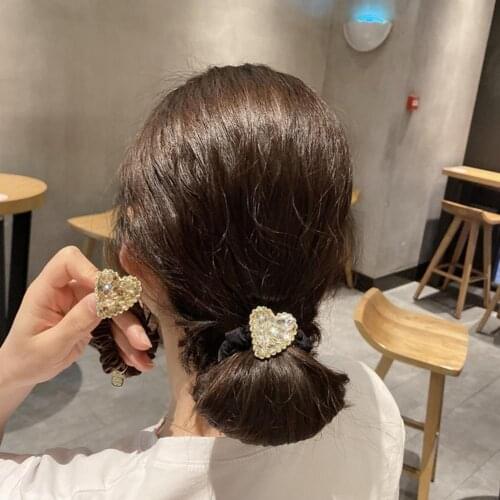 Modern Faux Crystal Headband Heart-Shaped Elastic Ponytail Holder Scrunchies Hair Tie Hair Accessories for Daily Use