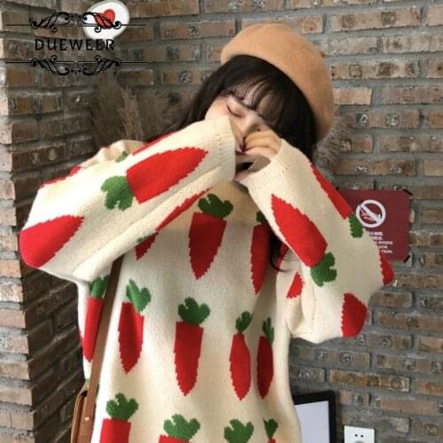 DUEWEER Sweaters Women Knitted Pullovers Printed Korean Style Trendy Kawaii Harajuku O-Neck Leisure High Quality Chic