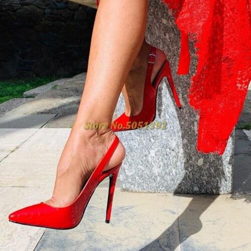 Slingback Red High Heel Pumps Sexy Pointed Toe High Heel Dress Women Shoes Slip On Buckle Strap Stiletto Heeled Shoes