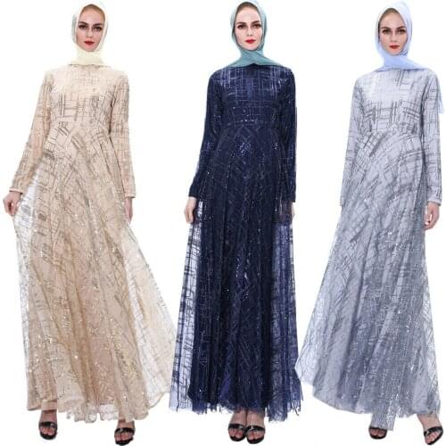 Sequin Abaya Dubai Turkish Dresses Hijab Muslim Dress Abayas Women Caftan Kaftan Robe Islamic Clothing Ramadan Jilbab Party Gown