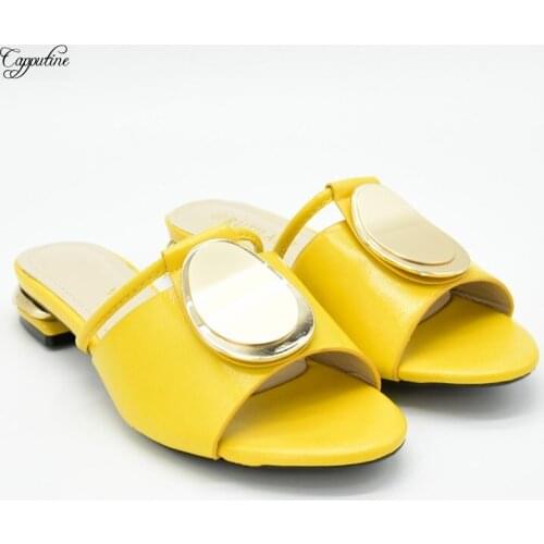 Pretty Yellow Slippers African Womens Medium Heel Shoes For Party X9999-3 Heel Height 3.5CM, 5Color