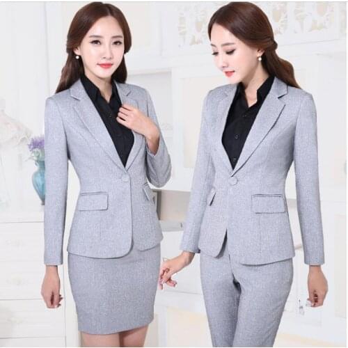 Women Office uniform Pant Suits Business suits Formal Grey OL work uniform