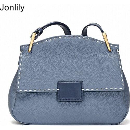 Jonlily Women Genuine Leather Shoulder Bag Female Fashion Messenger Crossbody Bag Commuter Bag Teens Daybag Purse -KG590