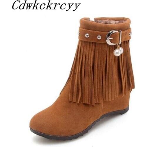 Women Boots Autumn and winter New style College style Short boot Internal increase Tassels Side zipper Leisure time Martin boots