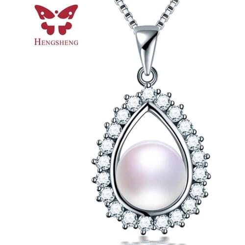 HENGSHENG Women Jewelry Freshwater Pearl Pendant Necklace 925 Sterling Silver Water Drop Zircon Pendant Necklace Exquisite Gift
