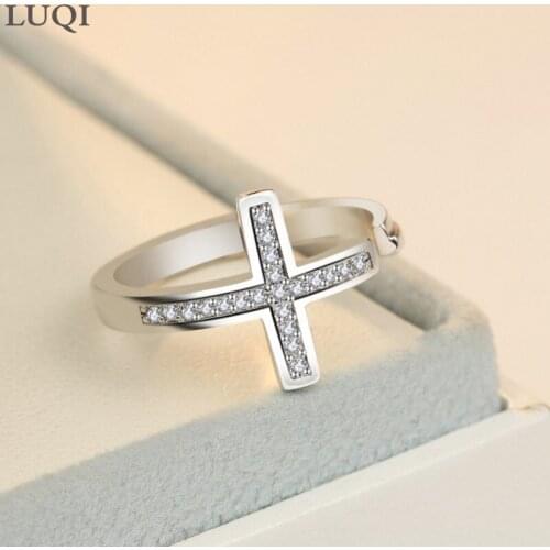 S925 Silver Platinum Plated Cross Zircon Open Ring JZ121