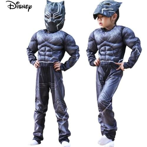 110/140cm Black Panther Muscle Costume For Kids Superhero Halloween Carnival Party Cosplay Clothing Mask Set Decorate Toys
