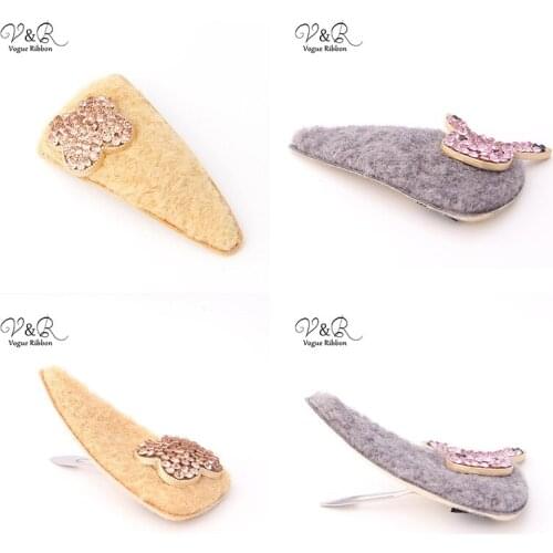 2019 Autumn/Winter Lovely Grey Lamb Hair Clip Trumpet BB Hair Clip Hair Accessories For Girl, Animal Head With Rose Rhinestones