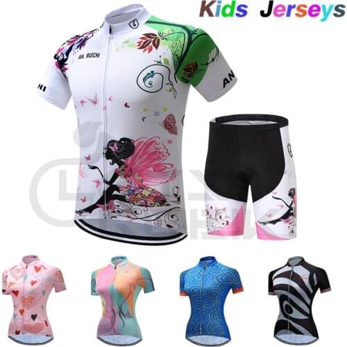 2021 Kids Pro Cycling Jersey SetKit for Summer princess Short Sleeve Breathable Quick Dry Bicycle Lovely Grils Clothing