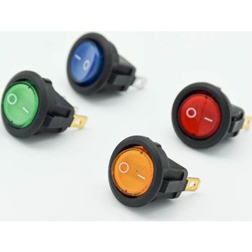 4pcs/lot Red Blue Green Yellow Light ON-OFF SPST Round Rocker Switch 6A/250V 10A/125V AC Car Boat LED Light