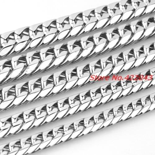 7-40" Cool Mens Jewelry 316L Stainless Steel Silver color High Polished Cuban Chain Mens Necklace 9/11/13/16/19/21mm