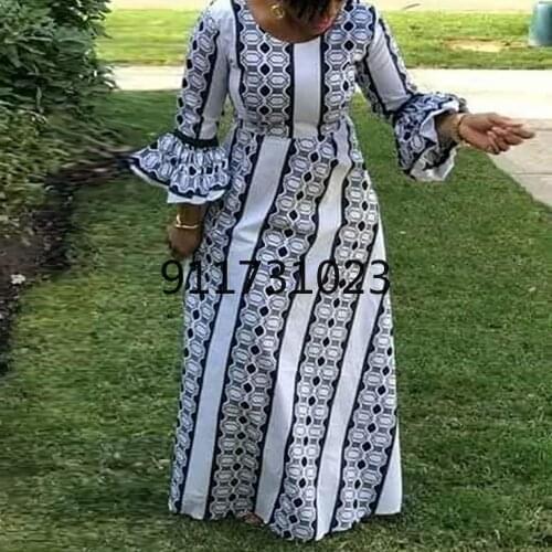 African Long Dresses For Women Africa Clothing African Design Bazin Flare Sleeve Pleated Dashiki Maxi Dress Africa Clothing