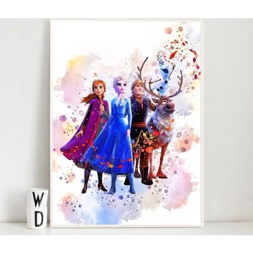 Watercolor FROZEN 2 Disney Anna Elsa Canvas Painting Poster and Prints Disney Princess Nursery Wall Art for Kids Room Decor