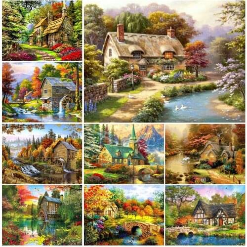 House Landscape Diamond Painting DIY 5D Cross Stitch Full Square/Round Diamond Embroidery Mosaic Home Decoration