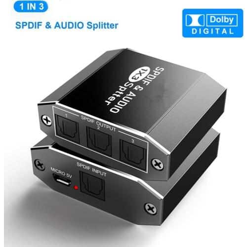 Aluminum Alloy Spdif Toslink Optical Digital Audio Splitter 1x3 Optical Splitter Support 5.1CH LPCM 2.0 DTS