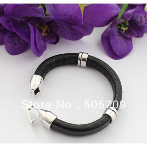 FREE SHIPPING 2pcs 100% Genuine Cow Leather Cord Clip Clasp Bracelet 20cm #22503