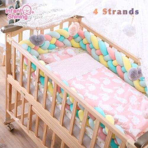 Infant Shining Newborn Crib Bumper 4 Strands 2M/3M Infant Bed Protector Room Decor 17CM(6.7in) Height Pure Weaving Plush Knot