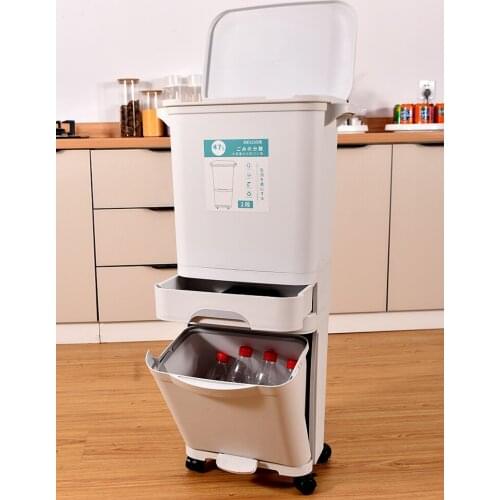 Kitchen Big Trash Can Pedal with Lid Wheels Drawer Trash Can Plastic Bucket Kosze Do Segregacji Smieci Waste Bins BG50WB