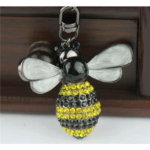 Rhinestone Keychain Bee Cute Metal Key Chain Cover Ring Holder Alloy Car Handbag Bag Charms Trinket Women Lovers Jewelry Gifts