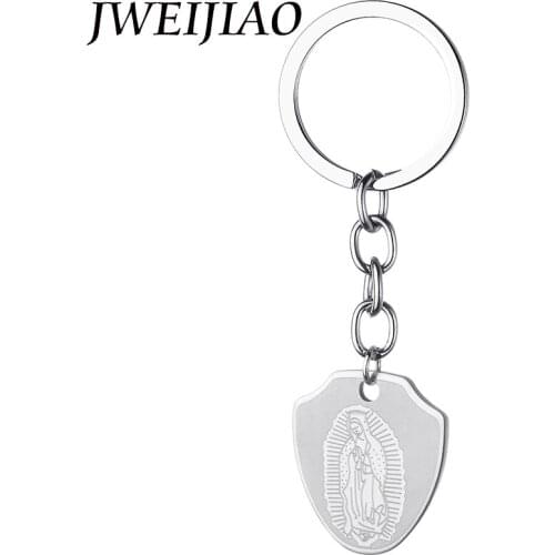 JWEIJIAO Round/Shield Shape The Virgin Mary Jesus Keychain Color Stainless Steel Keyring Key Holder Jewelry Gift SS74