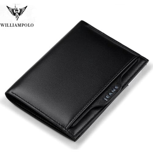 BRAND Removable Card Holder Wallet Men Slim Wallet WILLIAMPOLO Genuine Leather Small Thin Purse For male 2018 Fashion Short