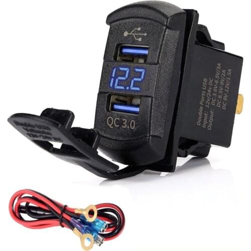 Quick Charge 3.0 Dual USB Rocker Switch QC 3.0 Fast Charger LED Voltmeter for Boats Car Motorcycle Smartphone Tablet