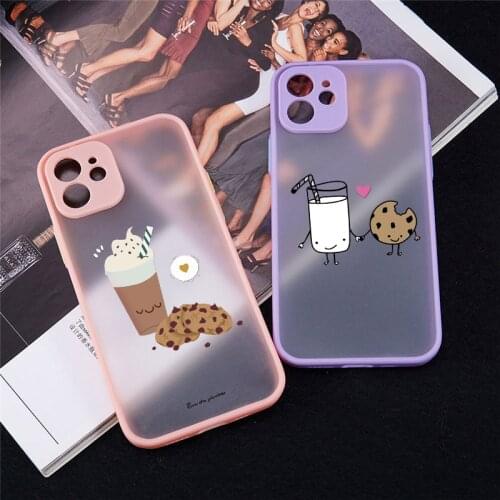 JAMULAR Cartoon Milk Biscuits BFF Couple Phone Case For iPhone 7 XS MAX 11 Pro 12 XR X 8 6Plus Food Print Hard Matte Cover Coque