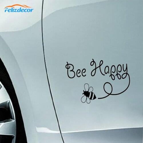 Black/Silver Cute Bee Happy Car Sticker Vinyl For Funny Inspirational Waterproof Decal Decoration Accessories C775
