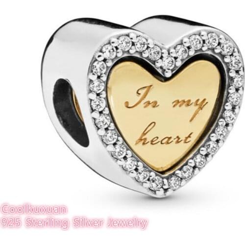 2019 Mothers Day 100% 925 Sterling Silver In My Heart Charm Yellow color beads Fits Original Brand bracelets Jewelry Making