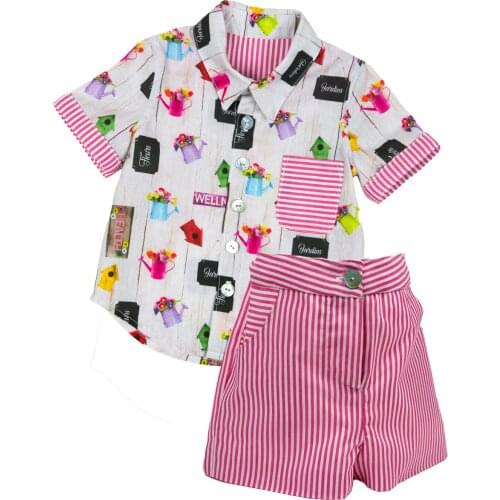 Poplin and Vichy Beach model baby shirt and pants (6 to 24 months)