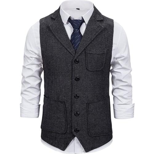 Mens Vest Casual Plaid Gentleman Lapel Waistcoat Soft Wool Brown Jacket Tweed Business Waistcoat Suit Vest
