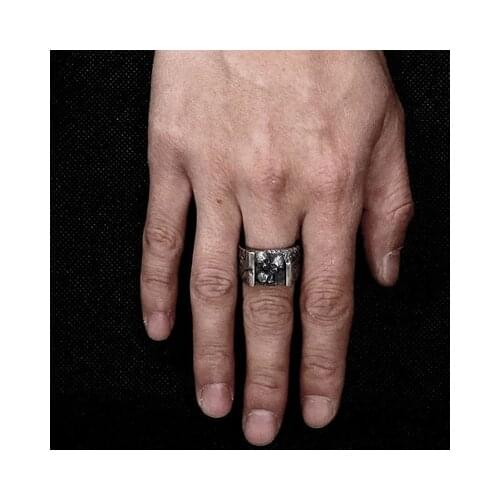 Dropshipping Vintage 316L Stainless Steel Cool Three Skull Mens ring Punk Rock Biker Jewelry Christmas Halloween Gife OSR606