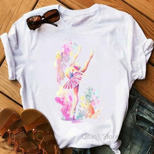 Fashion Woman Ballet Dancer Print T Shirt Watercolor Graphic Short Sleeve Clothes Female Tshirt Harajuku Cute Casual Lady